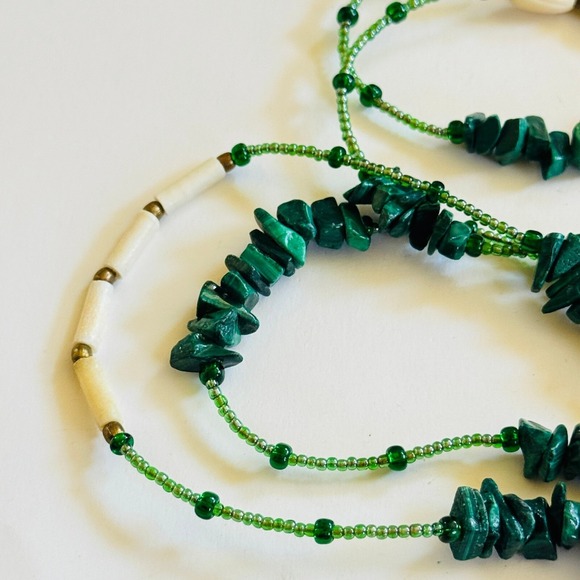 VTG Green Malachite Stone Beaded Necklace brass beads Natural Genuine strand 50" - Picture 6 of 8